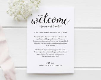 Wedding Welcome Bag Note, Welcome Bag Letter, Wedding Itinerary, Agenda, Printable Itinerary, Welcome Letter, welcome note, WPC_807