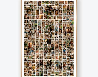 Plantilla de collage de 300 fotos, retrato moderno, póster con cuadrícula de fotos personalizada imprimible, póster de Canva editable para regalos, fiestas y decoración del hogar.