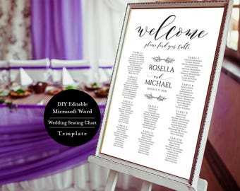 Wedding Seating Chart Sign, Editable Template, Printable Seating Chart Poster, Rustic Seating Plan, MSW249