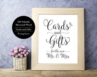 Cards and Gifts Printable Sign, Printable Wedding Cards and Gifts Sign,Wedding Gift Table Sign,Wedding Gifts Sign, Wedding Cards Sign, MSW70