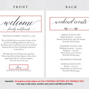 Printable Wedding itinerary template, Wedding Itinerary, Wedding Welcome Letter, Wedding Itinerary, Print 2 sides, MSW109 image 5