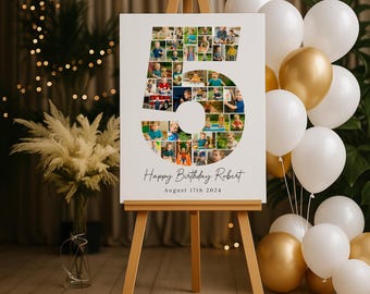 Number 5 Birthday Photo Collage Template, Number 5 Collage, 5th Collage, Personalized 5th Birthday Gift for Boy or Girl, Canva