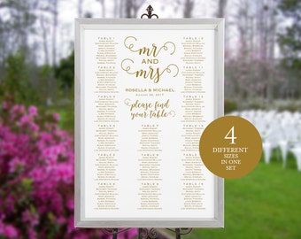 Gold Wedding Sitzplan, druckbarer Sitzplan, Sitzplan Vorlage, Verlobungsplan, Find your Seat Zeichen, WPC_508