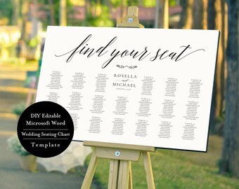 Wedding Seating Chart Sign, Landscape, Editable Template, Printable Seating Chart Poster, Rustic Seating Plan, MSW168