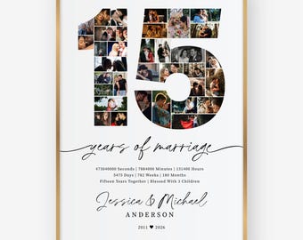 15th Anniversary Photo Collage Template, Printable Keepsake (Canva)