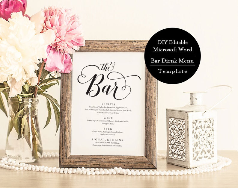 Download Wedding Bar Sign Drink Menu Bar Menu Sign The Bar Sign Wedding Bar Menu Printable Instant Download Calligraphy Msw262 Wedding Sign Paper Paper Party Supplies
