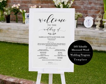 Wedding Program Sign Template, Printable Wedding Program Board, Program Sign, Wedding Sign, Editable, Instant Download, MSW370