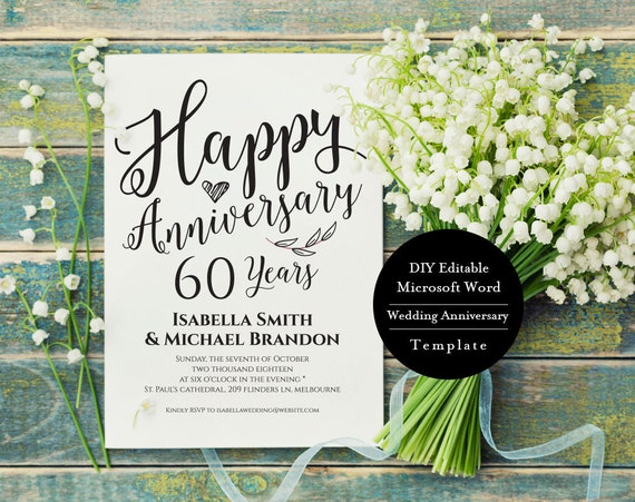 60th Wedding Anniversary Party Invitation INSTANT DOWNLOAD 