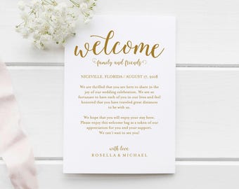Gold Wedding Welcome Bag Note, Welcome Bag Letter, Wedding Itinerary, Agenda, Printable Itinerary, Welcome Letter, welcome note, WPC_1022