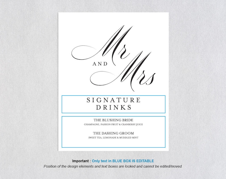 Signature Drinks Printable PDF Download Signature Drink Sign Signature Cocktails WPC/_90SD4A Wedding Bar Sign Wedding Reception Sign