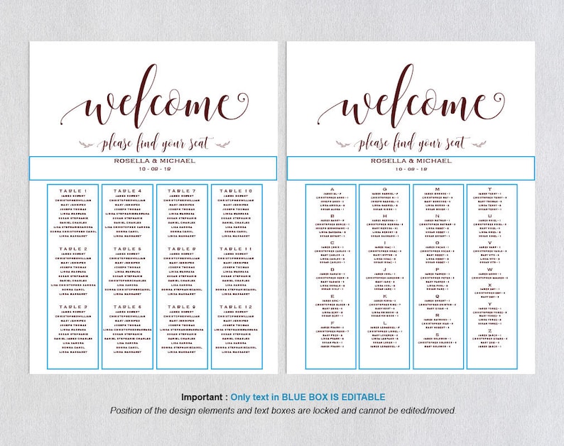 Seating Chart Template WPC/_388 Cranberry Wedding seating chart engagement seating chart Find your seat sign printable seating chart