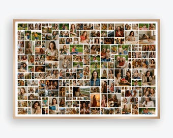 Grote sjabloon voor 200 fotocollages, liggend, aangepast fotoraster afdrukbaar, bewerkbare canvas poster voor cadeau, feestjes en interieur