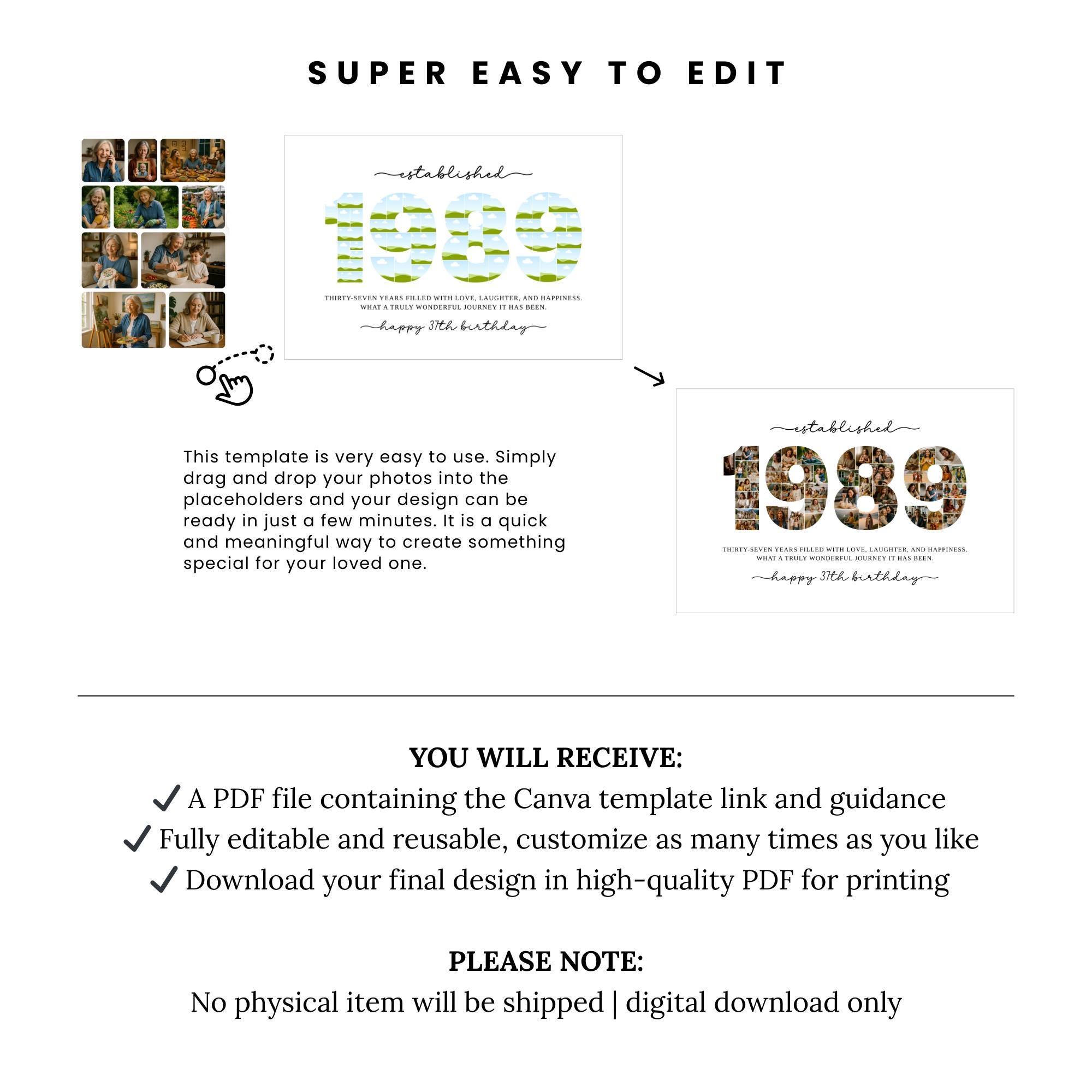 Editable Custom 1989 Collage, 37th Birthday Gift Photo Collage Print ...