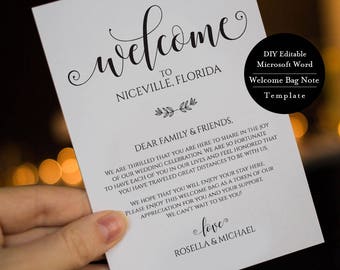 Welcome gift bag card, digital, Welcome letter template, Wedding templates, instant download, MSW331