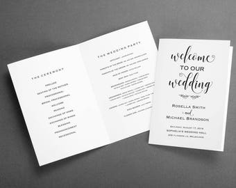 Folded Wedding Program, Minimal, Unique, Editable Wedding Program Template, Instant Download, Rustic, Folded, Easy DIY, WPC_1101