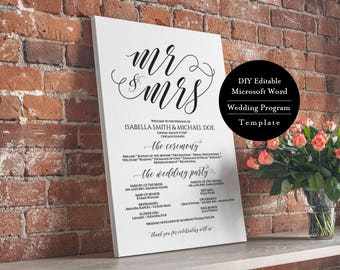 Wedding program sign, Wedding Welcome sign,rustic wedding Program, Rustic Wedding Welcome sign, Modern Wedding Program sign, MSW374