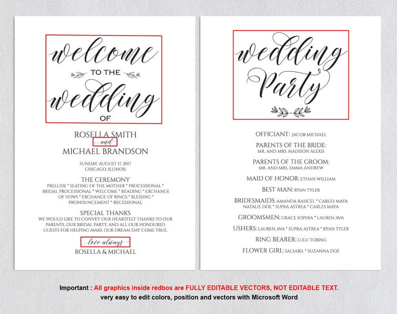 Printable Wedding Program Template Instant Download Editable - Etsy