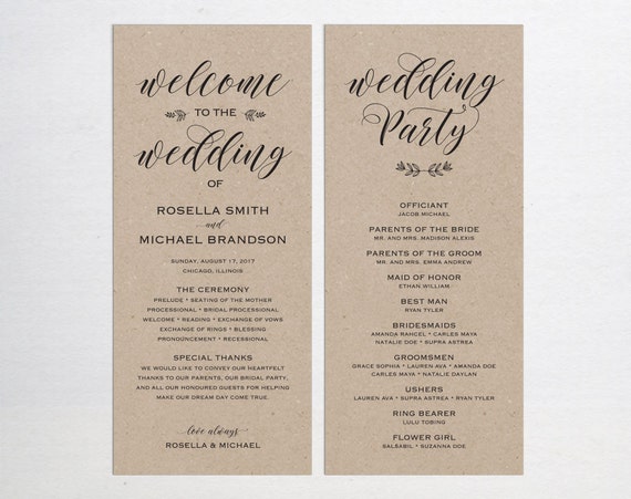 Rustic Wedding Program Template Wedding Ceremony Program Etsy