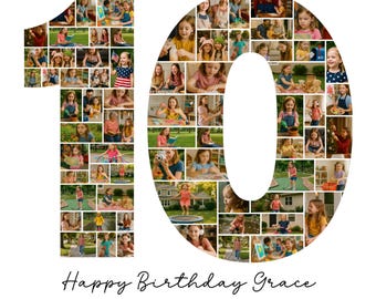 10e verjaardag fotocollage, 10e fotocollage sjabloon, bewerkbare verjaardag nummer 10 afdrukbaar, 10e verjaardag poster, 10e verjaardagscadeau