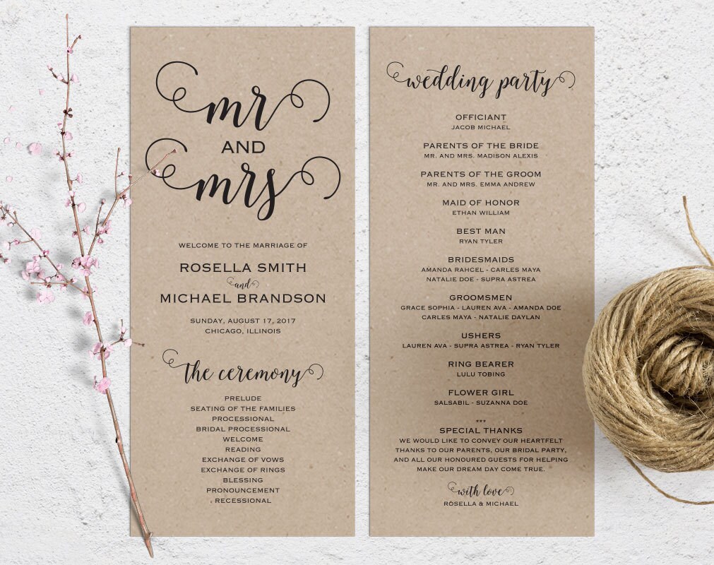 Rustic Wedding Program Template Wedding Ceremony Program | Etsy