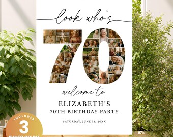 70th Birthday Photo Collage Template, Editable Canva Birthday Welcome Sign, 70 Years Photo Montage Poster, Party Display Board