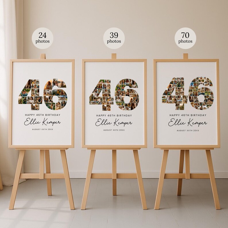 46th Birthday Photo Collage Template, Personalized 46th Birthday Gift ...