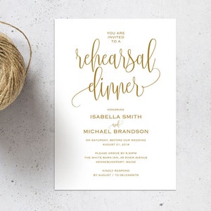 Gold Rehearsal Dinner invitation template, rehearsal printable, invitation templates, wedding rehearsal, instant download, WPC_127 image 1