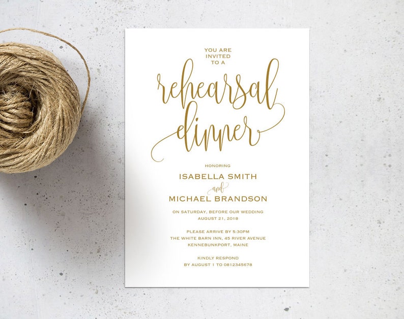 Gold Rehearsal Dinner invitation template, rehearsal printable, invitation templates, wedding rehearsal, instant download, WPC_127 image 1