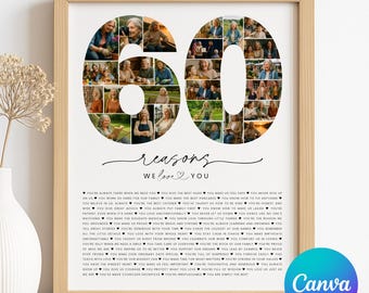 Collage de fotos con 60 razones por las que te queremos (Descarga digital)