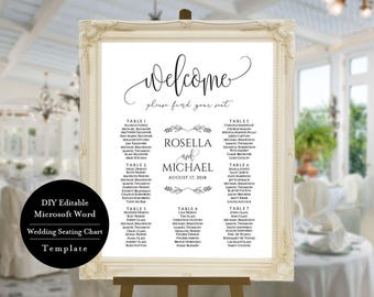 Wedding Seating Chart Sign, Editable Template, Printable Seating Chart Poster, Rustic Seating Plan, MSW158