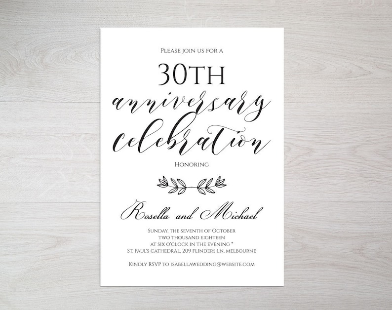MSW407 Editable Word Anniversary Party Invitation DIY Instant Download 30th Anniversary invitation Editable Anniversary Invitation