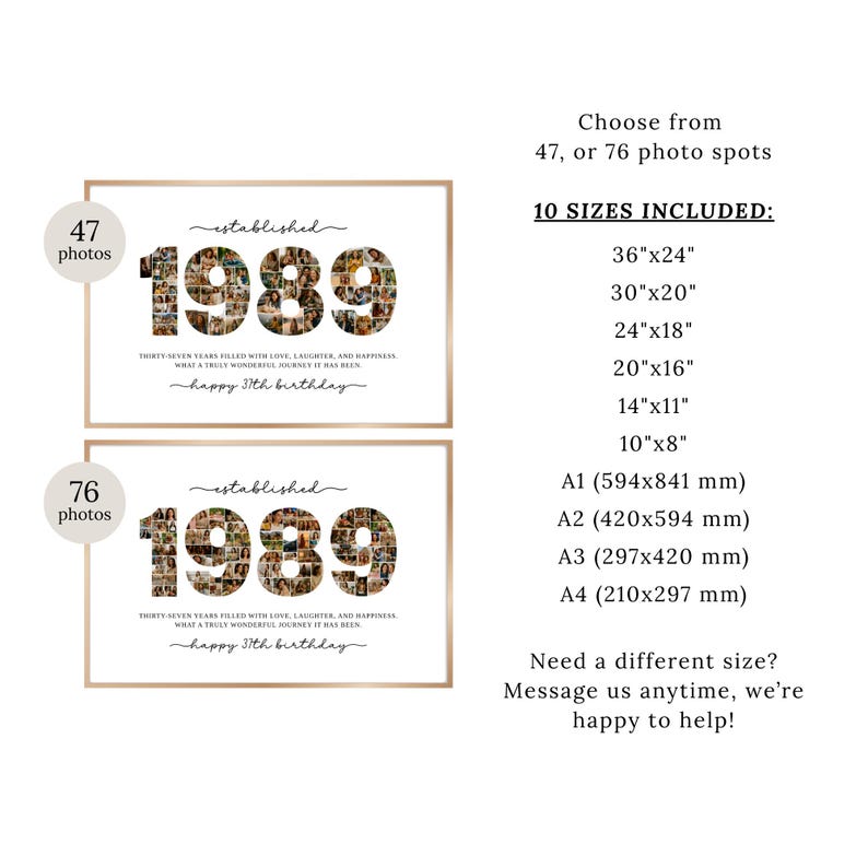 Editable Custom 1989 Collage, 37th Birthday Gift Photo Collage Print ...