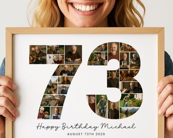Fotocollagecadeau 73e verjaardag, aangepaste nummerafdruk (digitale download)