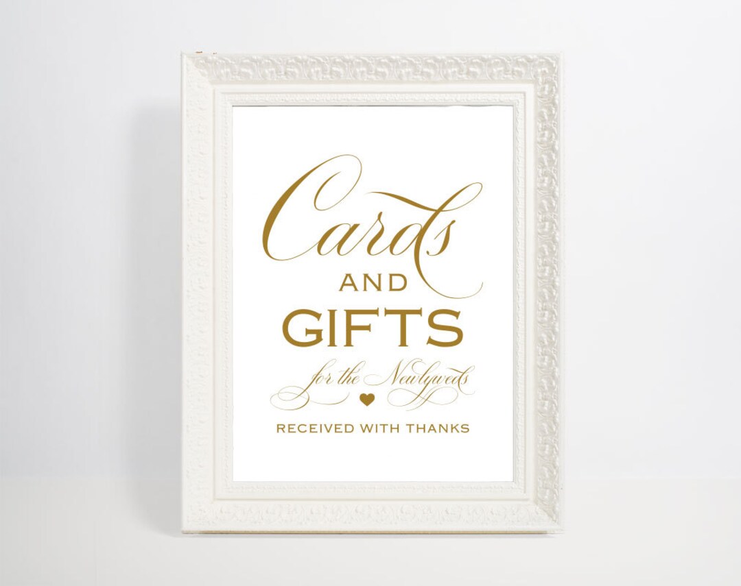 Gold Printable Cards and Gifts Sign Digital, Elegant Wedding Signs ...