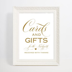 Gold Printable Cards and Gifts Sign Digital, Elegant Wedding Signs ...