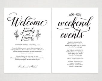 Wedding Welcome Bag Note, Welcome Bag Letter, Wedding Itinerary, Agenda, Printable Itinerary, Welcome Letter, welcome note, WPC_809