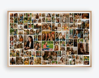 Collage de 100 fotos, diseño de paisaje moderno, cuadrícula editable, tamaño 30 x 20, recuerdo fotográfico imprimible, elegante y personalizado.