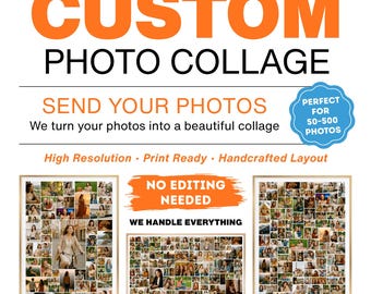 Custom Photo Collage, Personalized Photo Collage from Photos, Birthday, Anniversary, Graduation, Memorial, Gift, Wall Art, custom service
