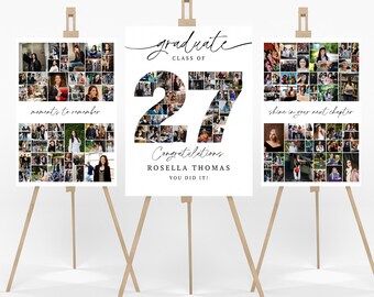 Afstuderen fotocollage SJABLOON Klasse van 2027, gepersonaliseerd cadeau voor afgestudeerde, poster afstudeerfeest, canvassjabloon