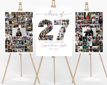 Afstuderen fotocollage klasse van 2027 SJABLOON set, gepersonaliseerd cadeau voor afgestudeerde, afstudeerfeest posterweergave, foto geheugen aandenken