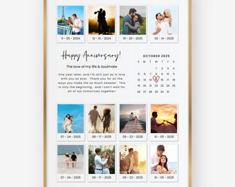 Personalisierte Polaroid Fotocollage, Geschenk zum Jahrestag (Canva Template)