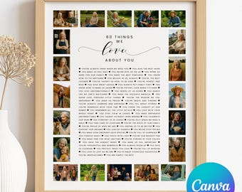 60th Birthday Photo Collage, 60 Things We Love About You, Printable Canva Template
