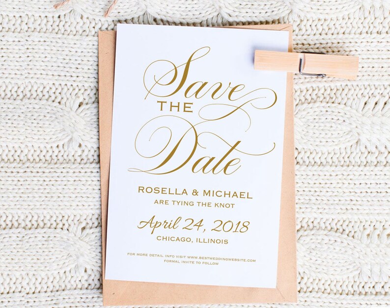 Gold Save the Date Template, Save the Date Cards, Save the Date Printable, Rustic Save The Date, Wedding Template, PDF Template, WPC_638 image 1