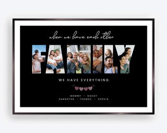 Mall för familjefotokollage, personlig väggkonst (digital nedladdning)