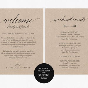 Printable Wedding itinerary template, Wedding Itinerary, Wedding Welcome Letter, Wedding Itinerary, Print 2 sides, MSW109 image 2