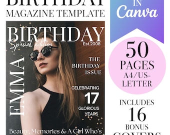 Bewerkbare verjaardag tijdschriftsjabloon | Canvas, 50 pagina's (digitale download)