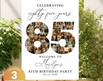 85th Birthday Photo Collage Template, Personalized 85th Birthday Gift, Custom Birthday Welcome Sign, Photo Display Poster, Digital Template