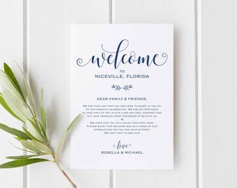 Navy Blue Wedding Welcome Bag Note, Welcome Bag Letter, Wedding Itinerary, Agenda, Printable Itinerary, welcome note, WPC_1019