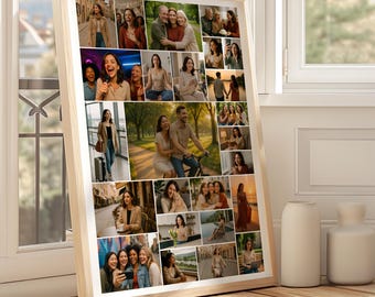 Editable Photo Collage Template, Printable Photo Grid Poster, Custom DIY Picture Layout for Gifts, Wall Art & Home Decor