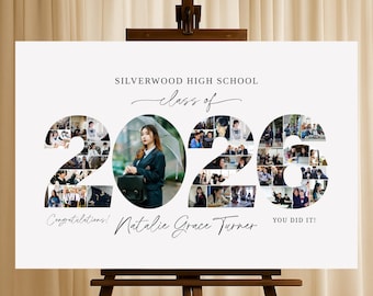 2026 Graduation Photo Collage Welcome Sign TEMPLATE, Class of 2026, Party Poster Display, Graduate Gift for Seniors, Photo Board Posters